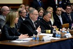 Deputy Defense Secretary Bob Work, center, Navy Adm. James A. Winnefeld Jr., right, vice chairman of the Joint Chiefs of Staff, and Deputy Energy Secretary Elizabeth Sherwood-Randall testify on nuclear deterrence before the House Armed Services Committee in Washington, D.C., June 25, 2015.