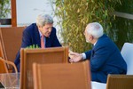 File - U.S. Secretary of State John Kerry sits with Iranian Foreign Minister Javad Zarif for a one-on-one chat before a broader meeting in Geneva, Switzerland, on May 30, 2015, at the outset of the latest round in the P5+1 negotiations about the future of Iran's nuclear program.