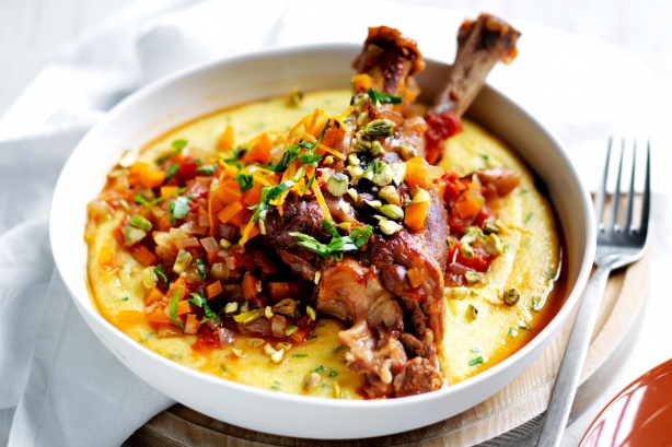 Lamb shanks with creamy parmesan polenta