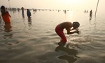 Indian Hindu Pilgrims take a 'holy dip' in the ocean at the confluence of the River Ganges and the Bay of Bengal on the occasion of Makar Sankranti, 15 January, 2015.