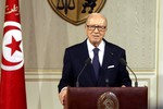 Tunisian President Beji Caid Essebsi, speaks as he announces the state emergency in Tunis, Tunisia, Saturday July 4, 2015.