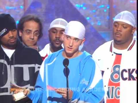 Eminem accepting the GRAMMY for Best Rap Album at the 45th GRAMMY Awards