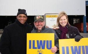 ILWU Sec-Treas Willie Adams, IBU President Patrick Cote, and ILWU Local 40 President Dawn DeBrisay