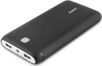 Aukey ® Batería Externa 20000mAh, Power bank, Batería portatil, Cargador para iPhone iPad iPod Tablets Teléfono inteligente Móvil MP3 MP4 PSP Gopro GPS Samsung Android Dos Salidas USB de 5V 1A / 2.1A (Negro)