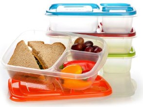 EasyLunchboxes 3-compartment Bento Lunch Box Containers "Classic" (Set of 4). BPA-free. Easy-open Lids (Not Leakproof). For Kids and Adults. Work or School Lunches