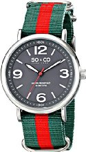 SO & CO New York Men's 5002.4 SoHo Quartz Grey Luminous Dial Green and Red Strap Watch