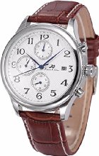 KS Automatic Mechanical Waterproof Date Day Month Display Mens Brown Leather Strap Watch KS154