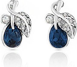 Mahi Valentine Rhodium Plated Montana Blue berry Marquise Earrings Made with Swarovski Elements for Women ER1194107RBlu