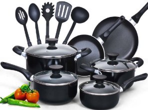 Cook N Home 15 Piece Non stick Black Soft handle Cookware Set