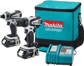 Makita LCT200W Kit de taladro inalámbrico compacto con batería de ion litio de 18 V, 2 piezas