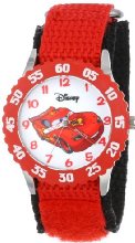 Disney Kids' W001003 "Time Teacher" Cars Lightning McQueen Stainless Steel Watch with Red Nylon Strap