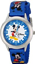 Disney Kids' W000022 Time Teacher Stainless Steel Watch with Blue Nylon Band