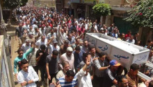 Mourners in Qalyubiyya governorate at the funeral of Hisham Al-Khafagi, killed by security forces in 6th October City -'picture via FJP on Facebook