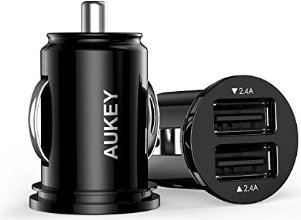 Aukey® Cargador de coche&#xFF0C;Doble USB 4.8A, Salida DC 5V 2.4A & 2.4A, Para iPhone&#xFF0C;iPad, Tabletas&#xFF0C;Teléfonos inteligentes&#xFF0C;Samsung Android y otros Dispositivos USB&#xFF08;4.8A Negro)