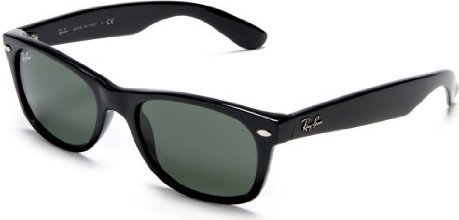 Ray-Ban Men's RB2132-03 New Wayfarer Wayfarer Sunglasses, Black Frame/Green G-15XLT Lens 52 mm