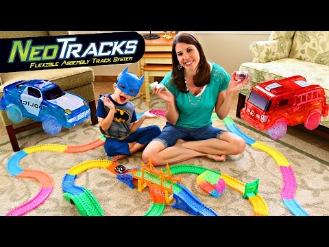 MEGA CARS TRACK! Neo Tracks Police Cars & Fire Trucks Toys with DisneyCarToys & Little Batman