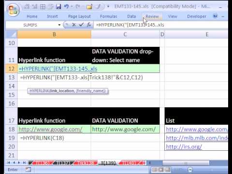 Excel Magic Trick #139: HYPERLINK function & Drop Down List