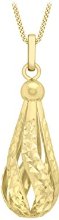 Carissima 9ct Yellow Gold Diamond Cut Semi Hollow Teardrop Pendant on Curb Chain Necklace 46cm/18"