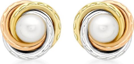 Carissima 9ct Three Colour Gold and Pearl 12mm Stud Earrings