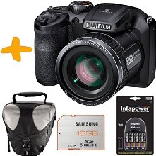 Bundle Fuji S4800 Black Digital Camera +Case +Samsung 16GB +NiMh Batteries & Charger (Fujifilm Finepix S4800HD 16MP 3" LCD 30x Super Zoom Bridge Camera)