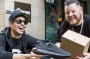 Jordan David and Dustin Crawley with their new sneakers and prized sneaker box.