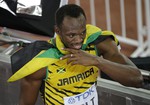 Jamaica's Usain Bolt smiles after winning the men’s 100m final at the World Athletics Championships at the Bird's Nest stadium in Beijing, Sunday, Aug. 23, 2015.