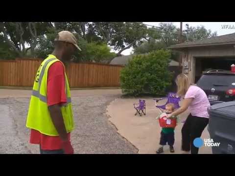 2-year-old and garbage man's special bond is priceless