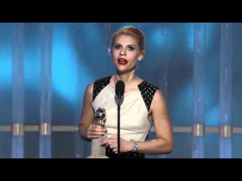 Claire Danes winning a Golden Globe 2012 HQ