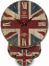 HORLOGE MURALE AVEC MINI PENDULE ANGLETERRE UNION JACK DRAPEAU NOSTALGIE CUISINE - Tinas Collection