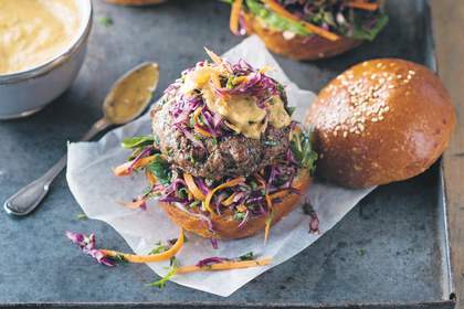 Book extract: Lamb burgers with Middle Eastern coleslaw.