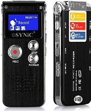 ESYNiC Rechargeable 8GB Steel Digital Voice Sound Phone Recorder Dictaphone MP3 Player Audio Record Black Color with Built-in Lithium Battery