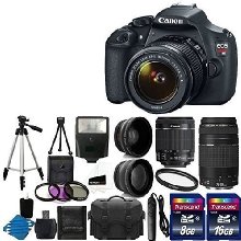 Canon EOS Rebel T5 18MP EF-S Digital SLR Camera USA warranty with canon EF-S 18-55mm f/3.5-5.6 IS [Image Stabilizer] II Zoom Lens & EF 75-300mm f/4-5.6 III Telephoto Zoom Lens + 58mm 2x Professional Lens +High Definition 58mm Wide Angle Lens + Auto Power Flash + UV Filter Kit with 24GB Complete Deluxe Accessory Bundle