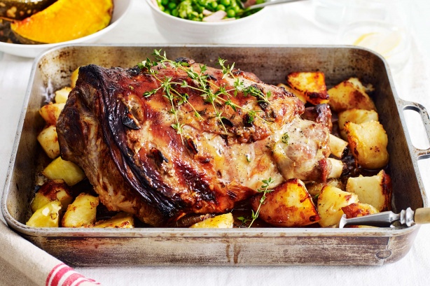 Roast lamb with honey, mustard & thyme glaze