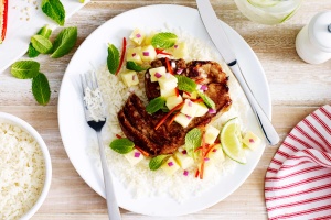 Honey and balsamic pork chops with pineapple salsa