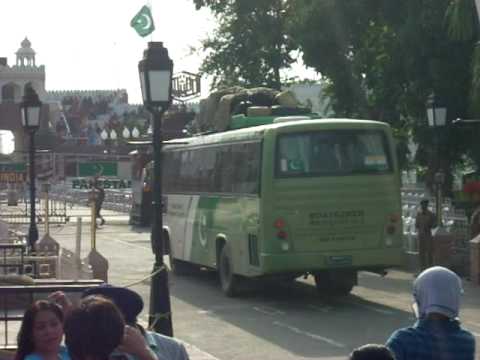 Pakistan Tourism Bus crossing wagha Border from India to enter Pakistan.