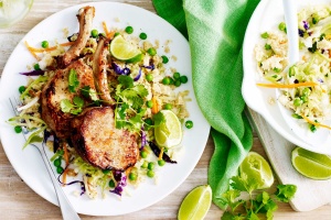 Ginger and honey pork cutlets with cauliflower fried rice