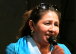 Dolores Canales speaking against the use of solitary confinement at a panel in California. (WNV/Global Women’s Strike)