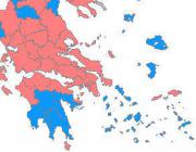 Electoral map of Greece: Red=SYRIZA Blue=ND