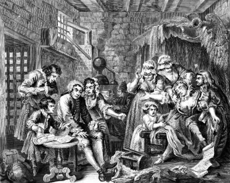 William Hogarth, "The Rake in a debtors' prison", from "The Rake's progress", 17