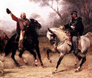 Garibaldi (links) trifft auf Viktor Emanuel II. (rechts), Gemälde von Sebastiano De Albertis, um 1870