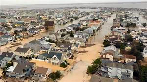 Aerial view of New Orleans showing Hurricane Katrina flooding and damage