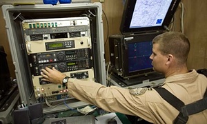 A US air force pilot controls a Predator drone from the command centre in Kandahar.