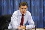 File - John Sawers, Permanent Representative of the UK to the UN, briefs the media, New York, 4 August, 2009. Sawers subsequently became head of M16, a British intelligence gathering agency.