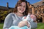 Kate Bullen, in her third year of an arts degree at Sydney University, with her nine-week-old baby Eleanor.
