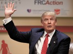 In this July 18, 2015 photo, Republican presidential candidate, real estate mogul Donald Trump, speaks at the Family Leadership Summit in Ames, Iowa, Saturday, July 18, 2015.