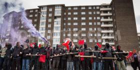 Anti-fascists blocking route of fascist march in Dover