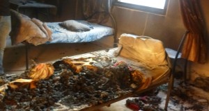 Remains of bed in student room, burnt by teargas canisters (Photo by ISM)