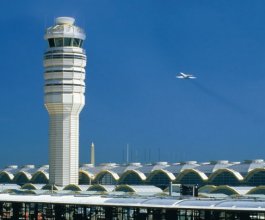 The air traffic control tower at Reagan National Airport.