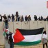 ISM volunteers raising Palestinian flag in front of the Apartheid wall.