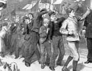 Contemporary engraving depiction of the 1889 schoolchildren's strike